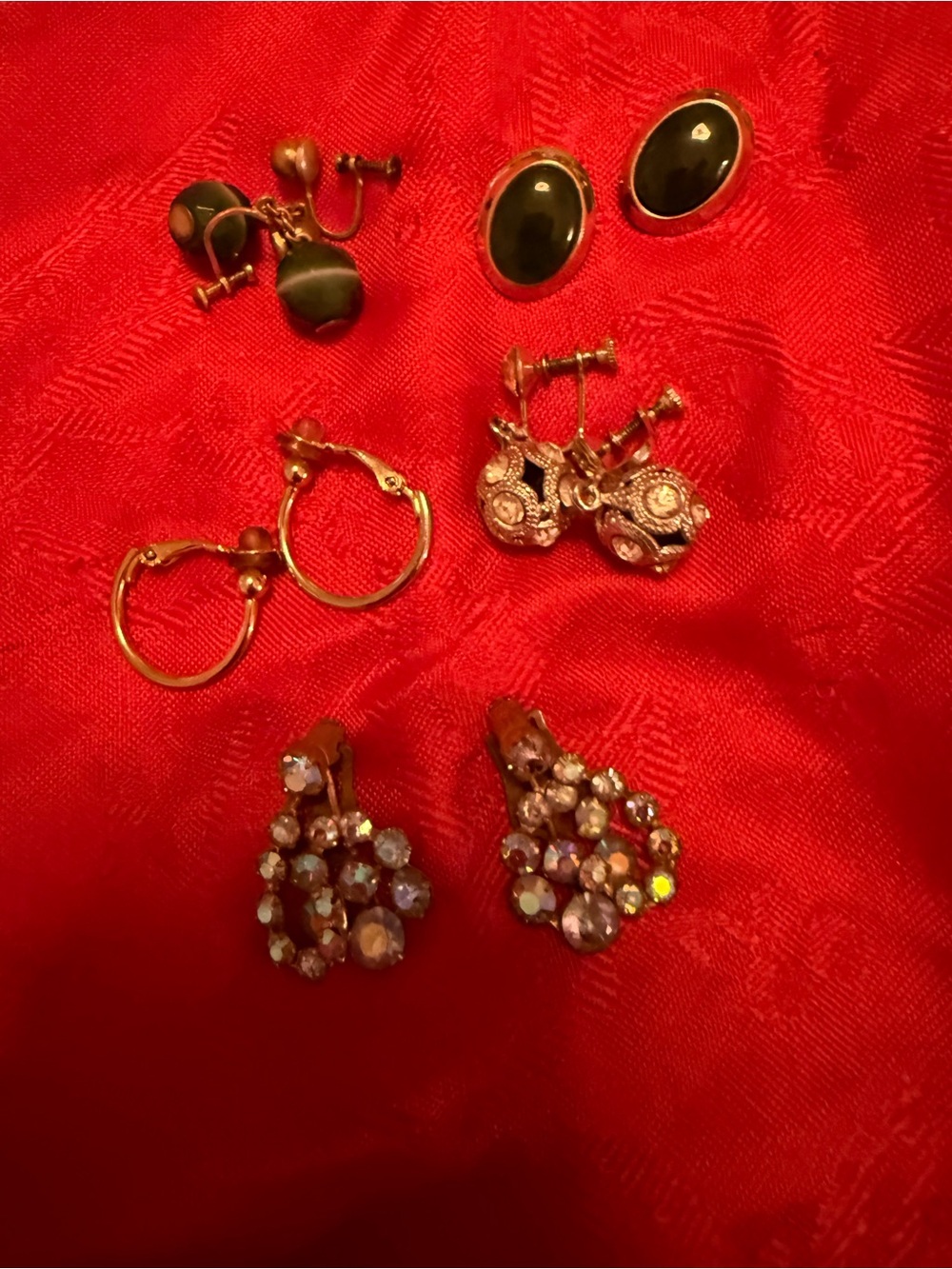 Vintage-Inspired Multicolor Crystal Clip-On Earrings - Unbranded